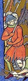 Depiction of a 13th century Gambeson (Morgan Bible, fol. 10r)